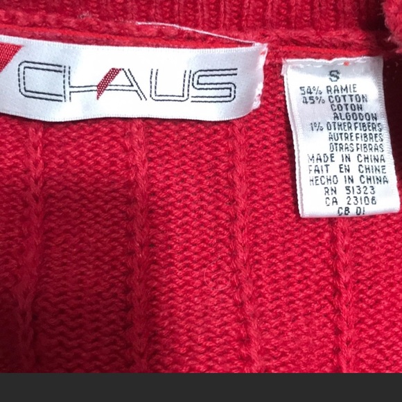 Chaus Coat of Arms Cardigan Sweater, Red, Small - Picture 7 of 8